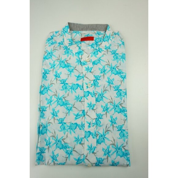 Isaia Other - Isaia White Blue Floral Long Sleeve Linen Blend Dress Shirt Sz 15.5/39 BRAND NEW